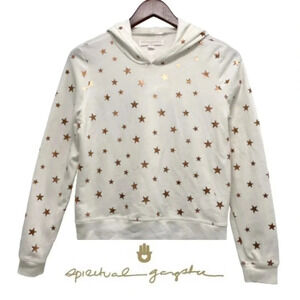 Spiritual Gangster Long Sleeve Cropped Hoodie Star Print Off White Size 14